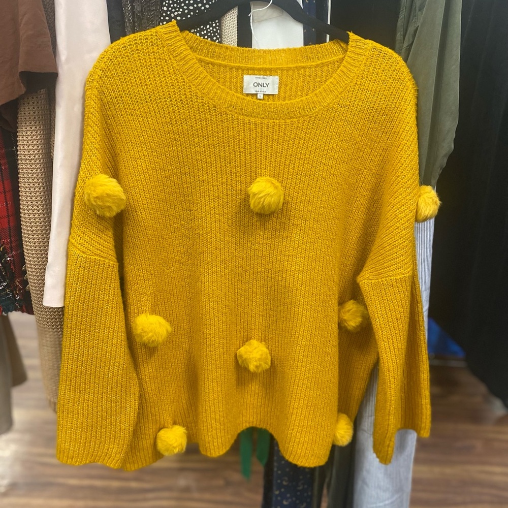 ONLY Mustard Yellow Pom-Pom Crewneck Sweater